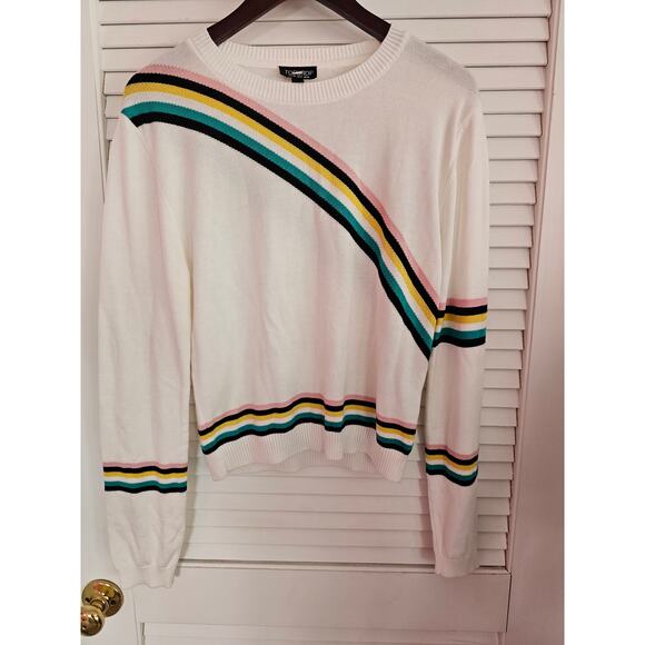 NWOT TOPSHOP VARSITY DIAGONAL STRIP SWEATER LADIES 12 LARGE - Picture 2 of 5